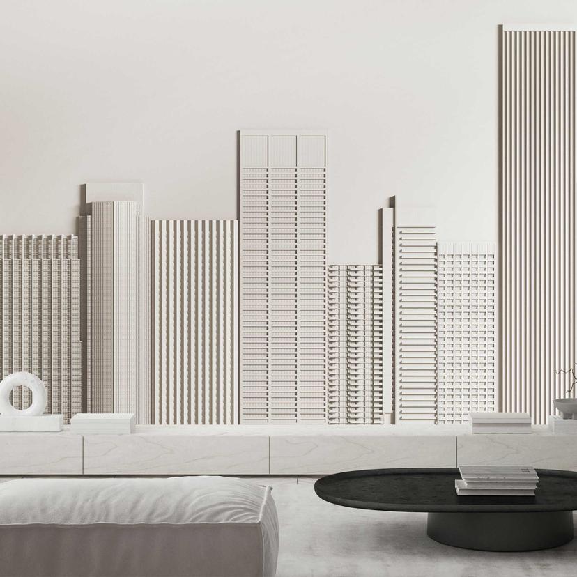 Modern Cityscape 3D Vliestapete - Fototapete Monochrome Skyline mit Struktureffekt