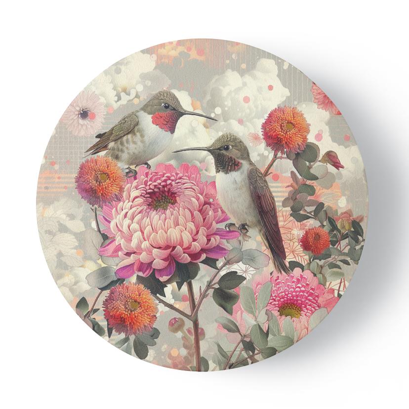 Rundes Leinwandbild Kolibris und Blumen
