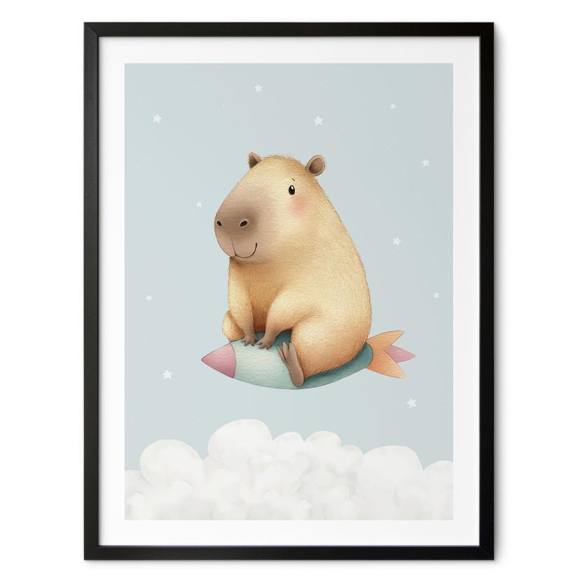 Børneplakat Capybara i rummet - Stjernedrøm