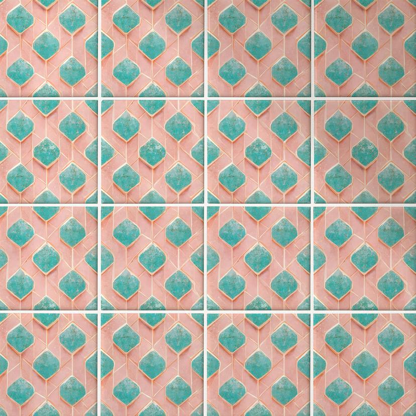 Azulejos Adhesivos rombos turquesa rosa - Treechild - lote de 12