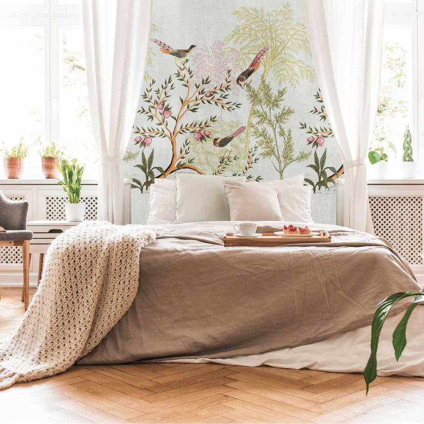 Vintage Grey Colourful Bird Wallpaper - ikke-vævet tapet med naturmotiv til stue og soveværelse