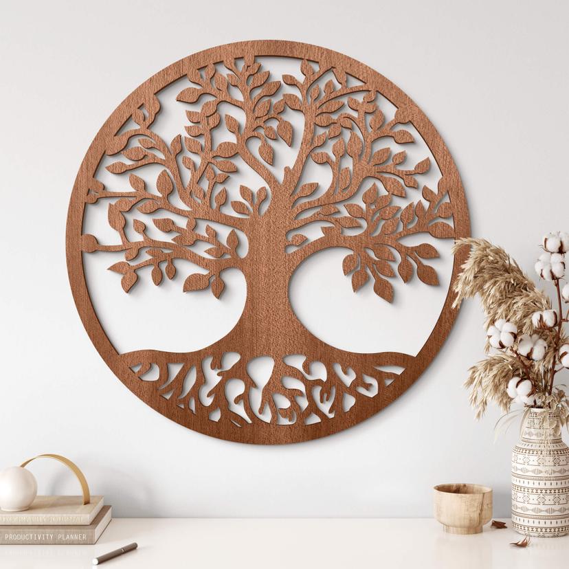Decoración en madera de caoba - árbol con raíces