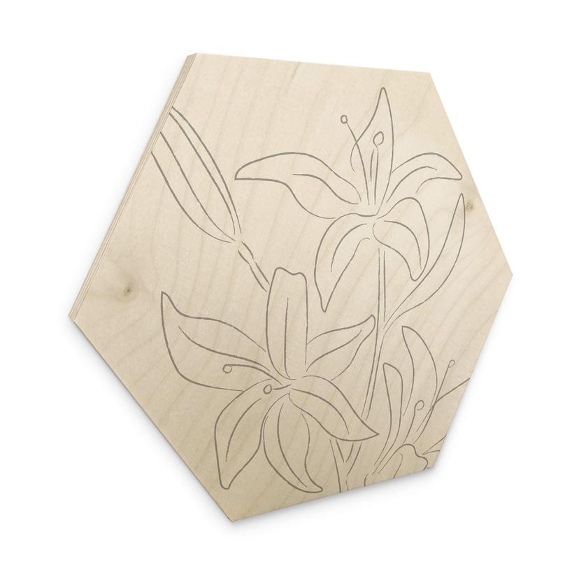 Hexagone - Bois 1X Studio - Dessin au trait Floral