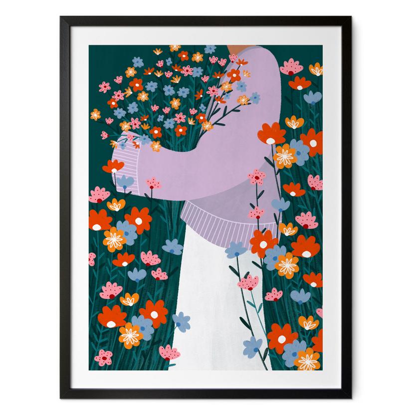 Póster de mujer en un colorido jardín de flores - Müller