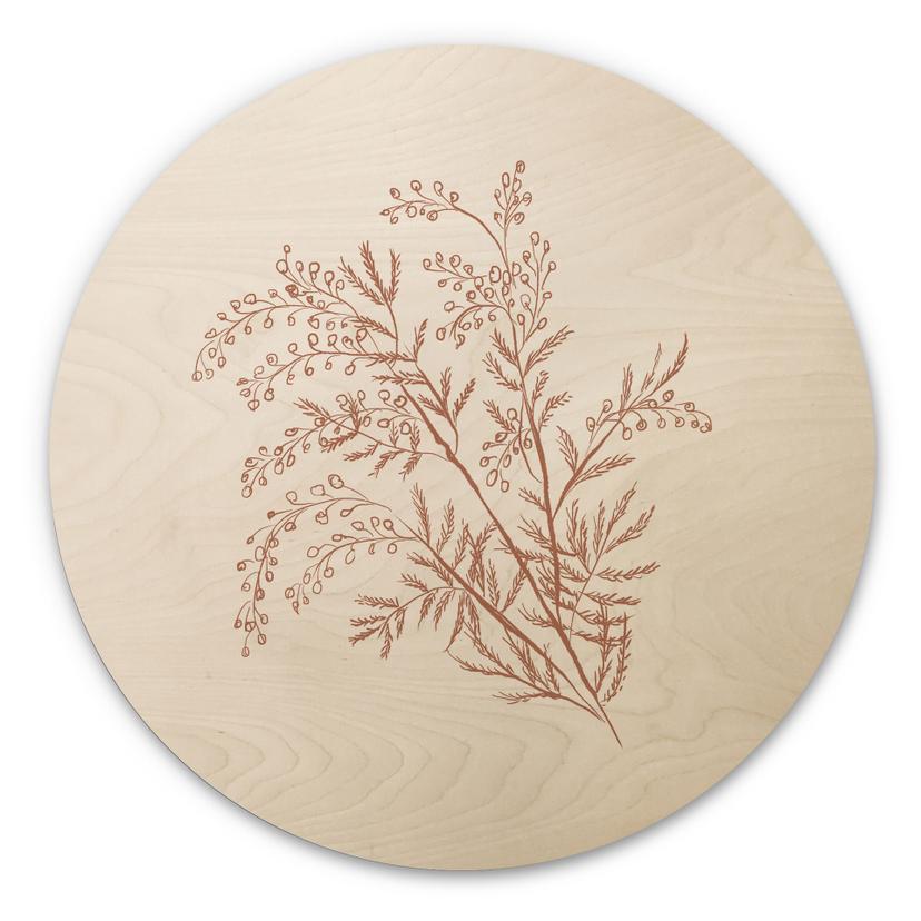 Cuadro de madera rama de acacia en color moca - Ilustración anís - Redondo