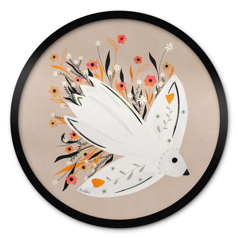 Póster Paloma de la paz con flores pequeñas - Bloom - Redondo