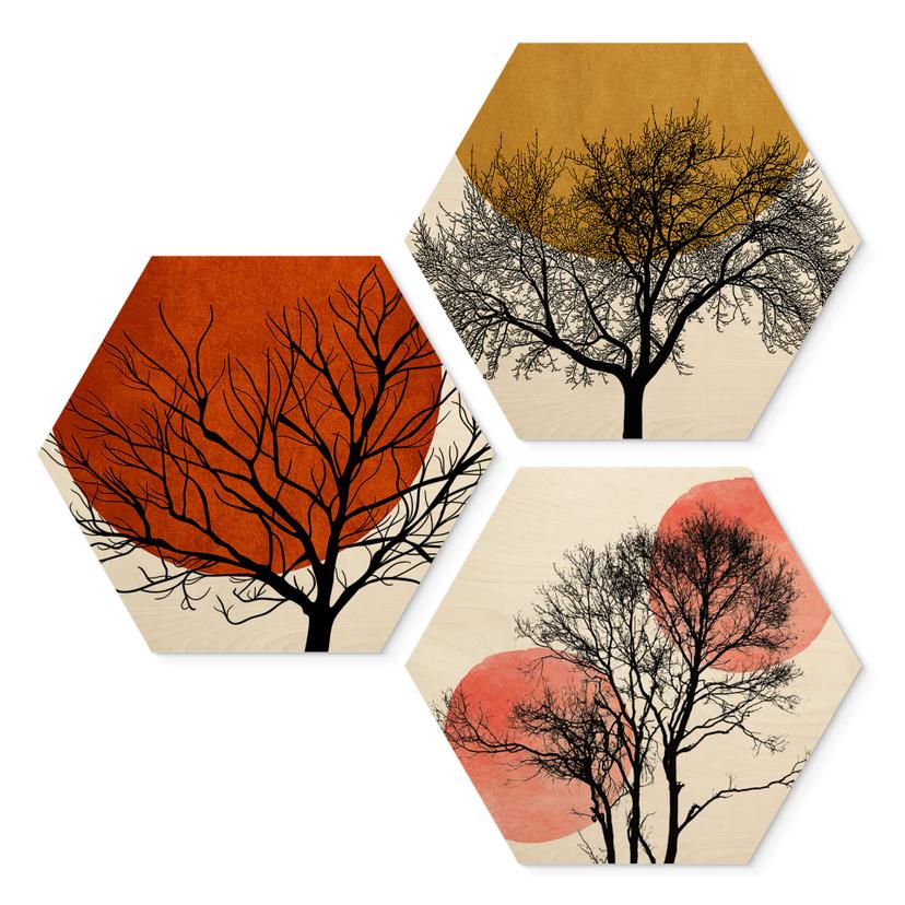 Esagono in legno Kubistika - Warm Sunset (3 parti)