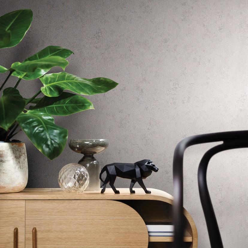 Papel pintado no tejido con textura gris de aspecto escayola moderno