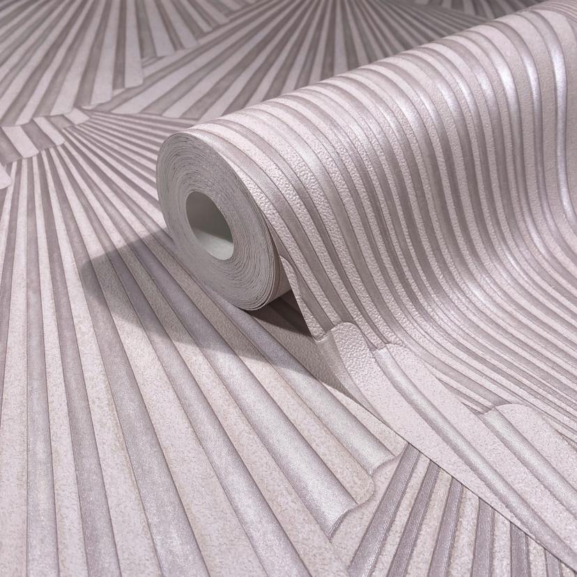 Papel pintado no tejido aspecto 3D, rayas gráfico geométrico en rosa-marrón