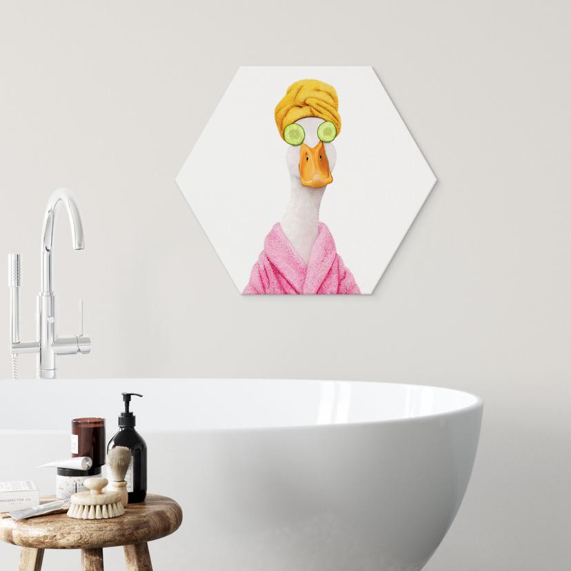 Wanddecoratie Grappige Wellness Eend met Komkommermasker Hexagon - Korenkova