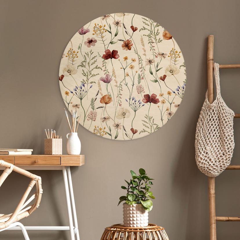 Holzbild Bunte Wildblumen - UN Designs - Rund