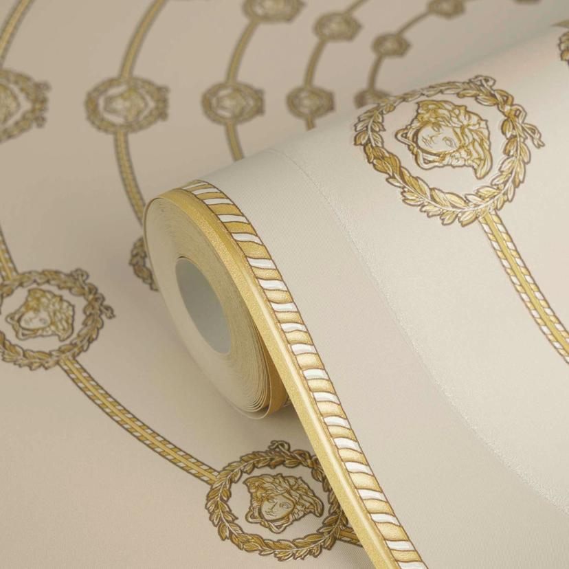 Papel pintado no tejido I Love Baroque Medusa Circles Beige Gold elegante