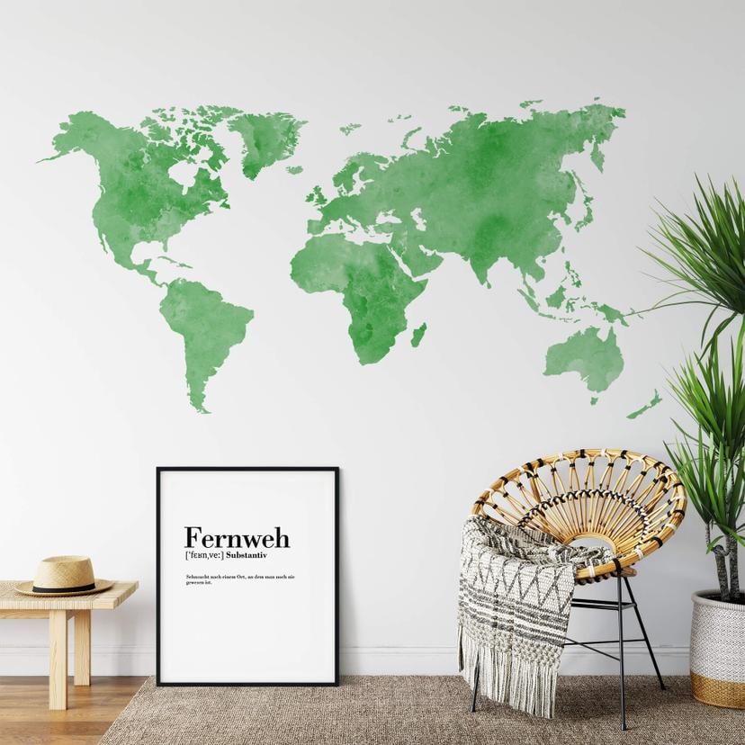 Wallsticker - Verdenskort Aquarel, grøn