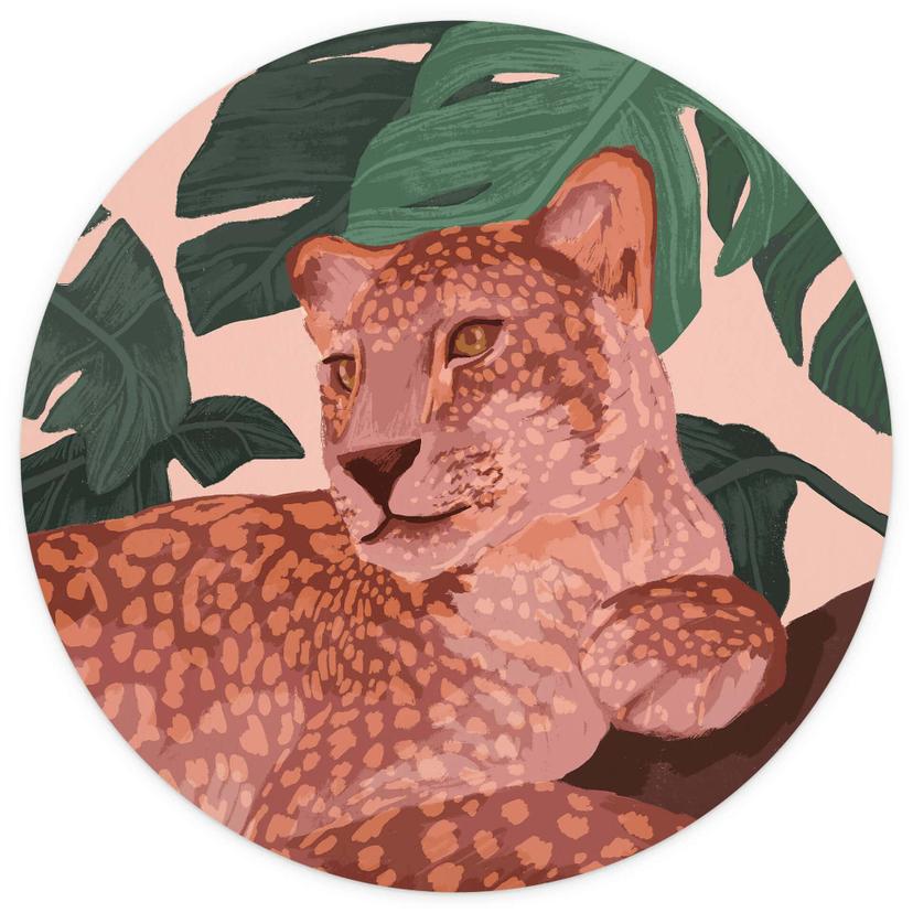 Goed Blauw - Golden Panther - Rund Fototapet väggmålning - non-woven tapet/självhäftande non-woven t