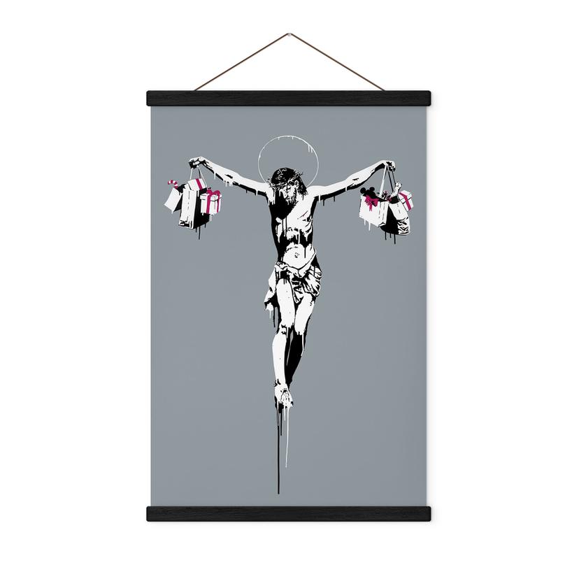 Banksy Tekstil plakat - Jesus Kristus med indkøbsposer