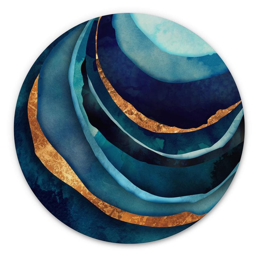 Tableau sur alu-Dibond rond SpaceFrog Designs - bleu et or