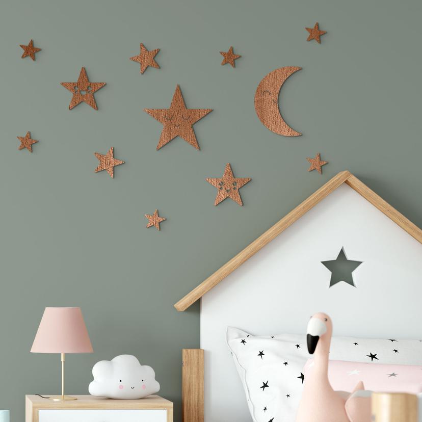 Decoración en madera set luna y estrellas - Kawaii - Caoba