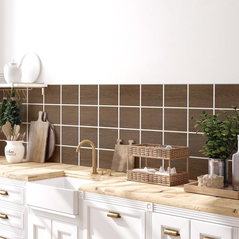Adesivi piastrelle effetto legno quercia scura - Pellicole per mobili, rivestimento cucina, pellicol