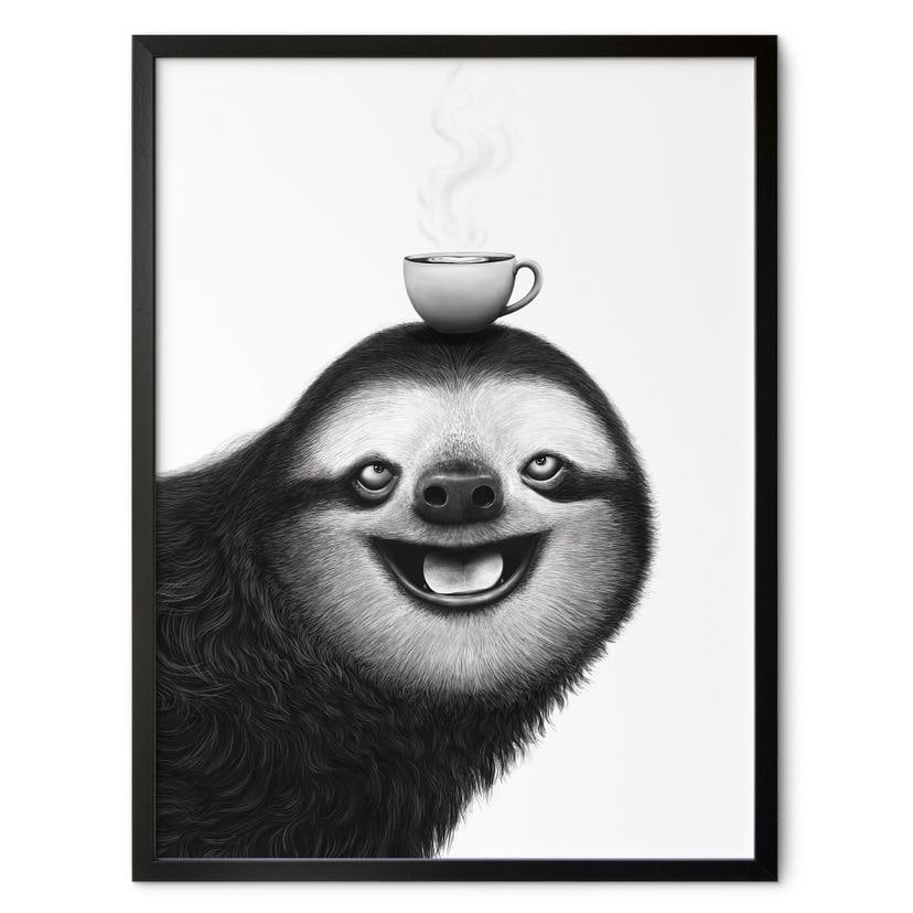 Poster Paresseux joyeux avec café - Korenkova