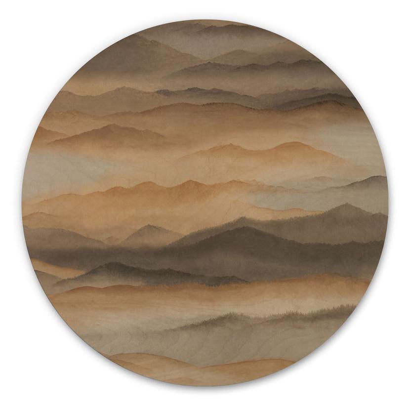 Holzbild Roerich Silence - Warme Berglandschaft - Sir Edward x Grigory Gladarev - Rund