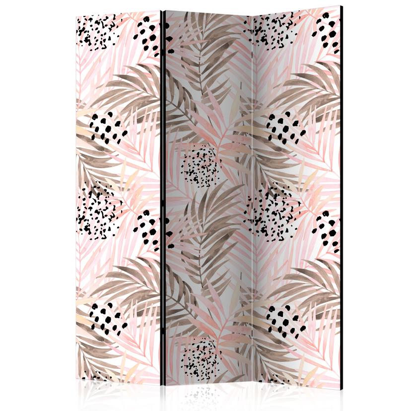 Paravent Séparation de pièce - Feuilles de palmier roses, 3 pièces