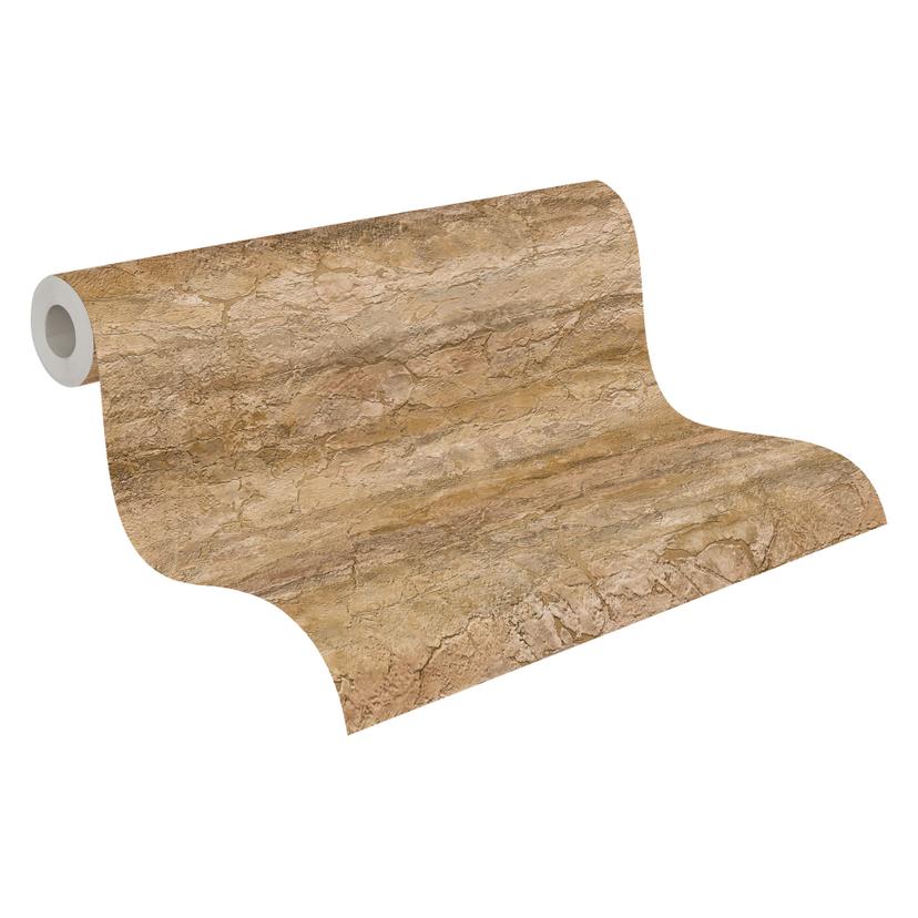 Papel pintado no tejido Tamika Raw Heritage aspecto piedra marrón beige - aspecto ladrillo aspecto y