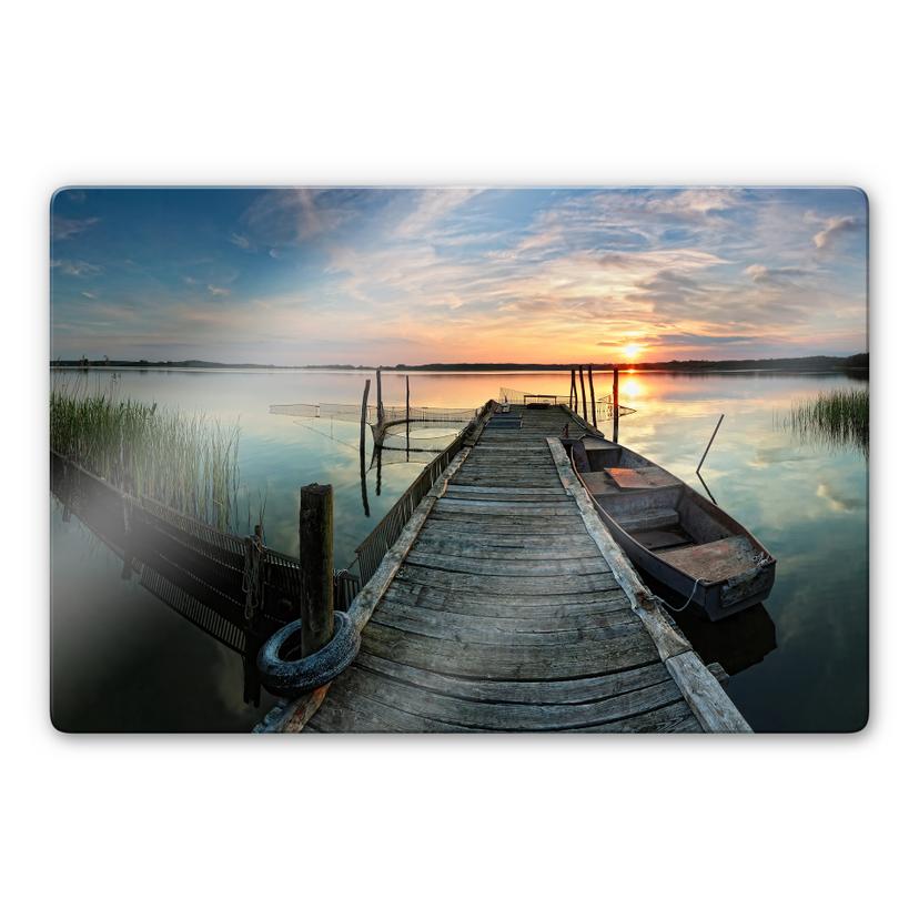 Tableau en verre - Coucher de soleil sur le lac