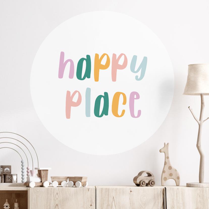 Wallsticker med ordsprog - Happy place - Rund