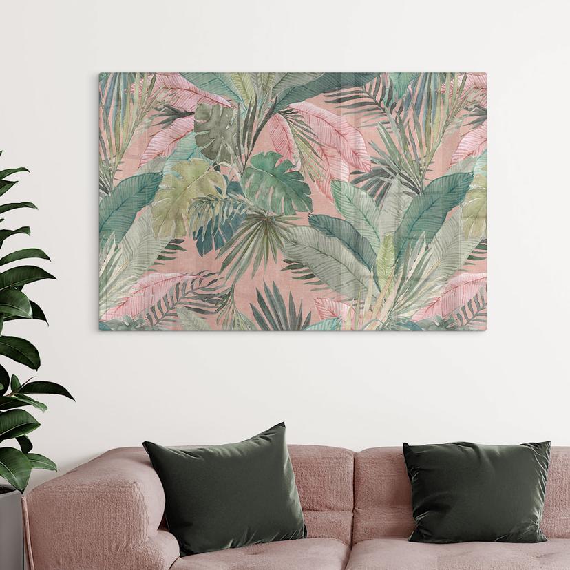Stampa su vetro Foglie tropicali nella giungla rosa - Bloomery Decor