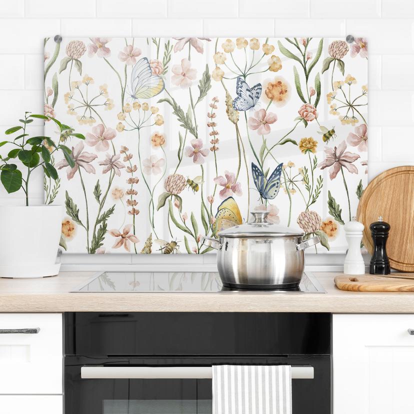 Stænkplade Forårseng med sommerfugle - UN Designs