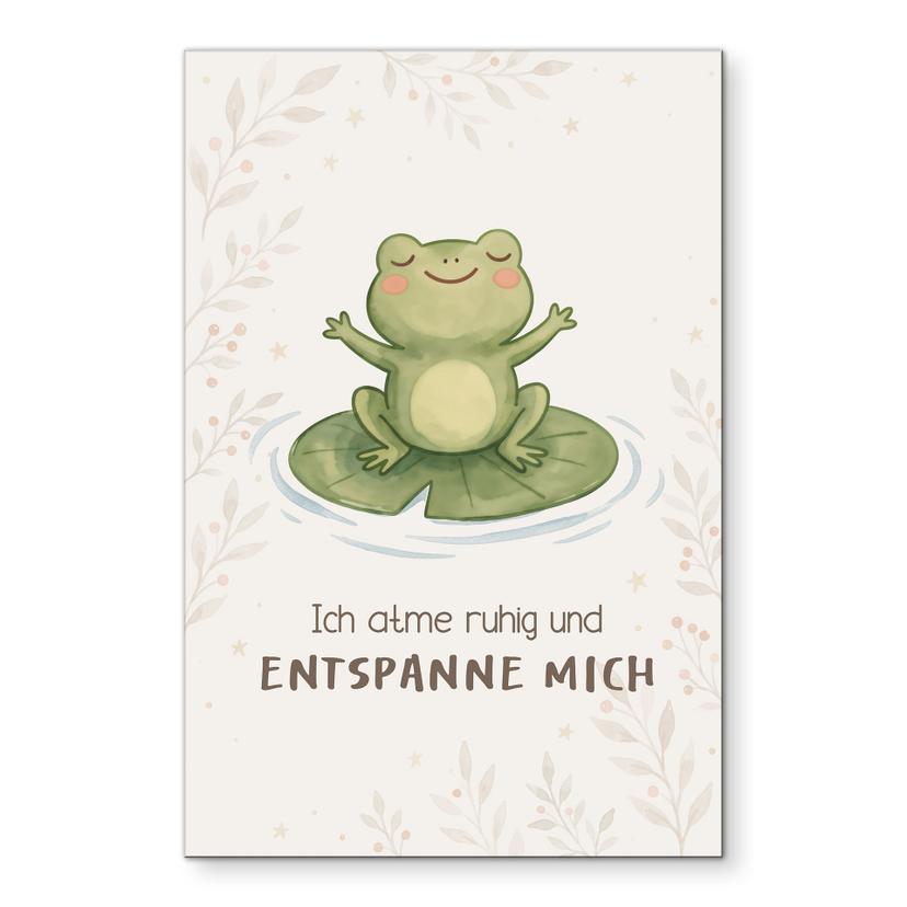 Alu-Dibond Wandbild mit Frosch - Kraftsatz 'Ich atme ruhig' für Kinder