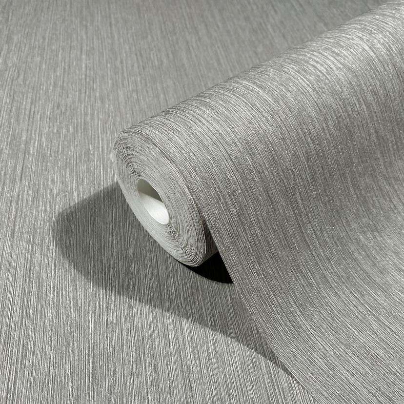 Non-woven tapet med fina linjer och ljus struktur grå, beige enfärgad