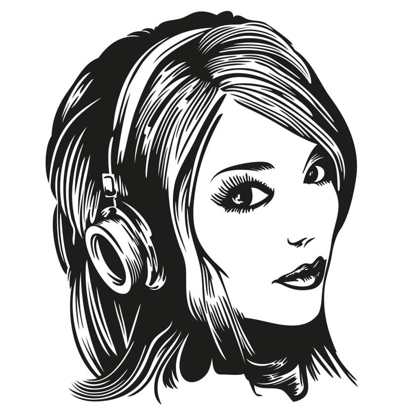 Sticker mural - Fille Casque Audio