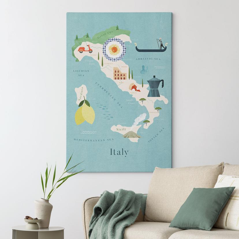 Stampa su tela Mappa dell'Italia - Rivers