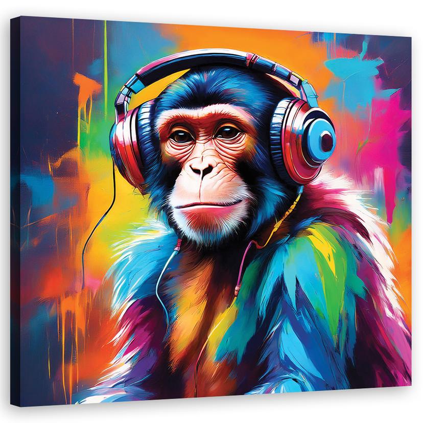 Leinwandbild Monkey DJ Farbe
