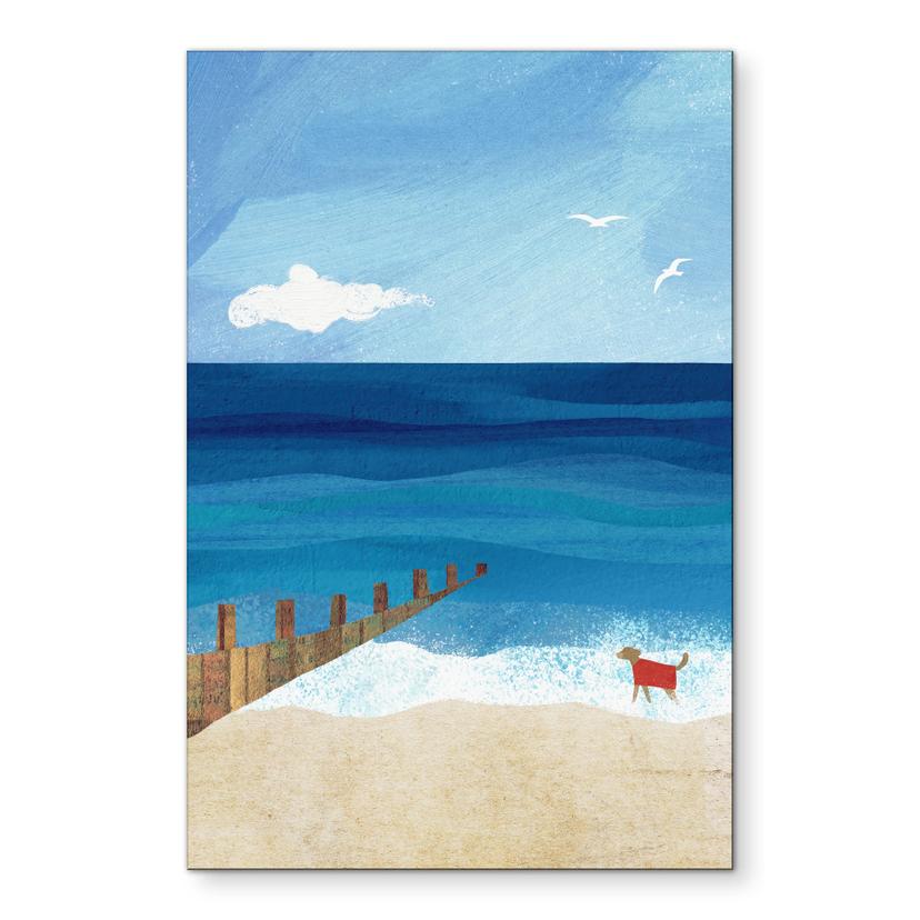 Wanddecoratie Zomerstrand met hond aan zee - Rivers - Alu-Dibond