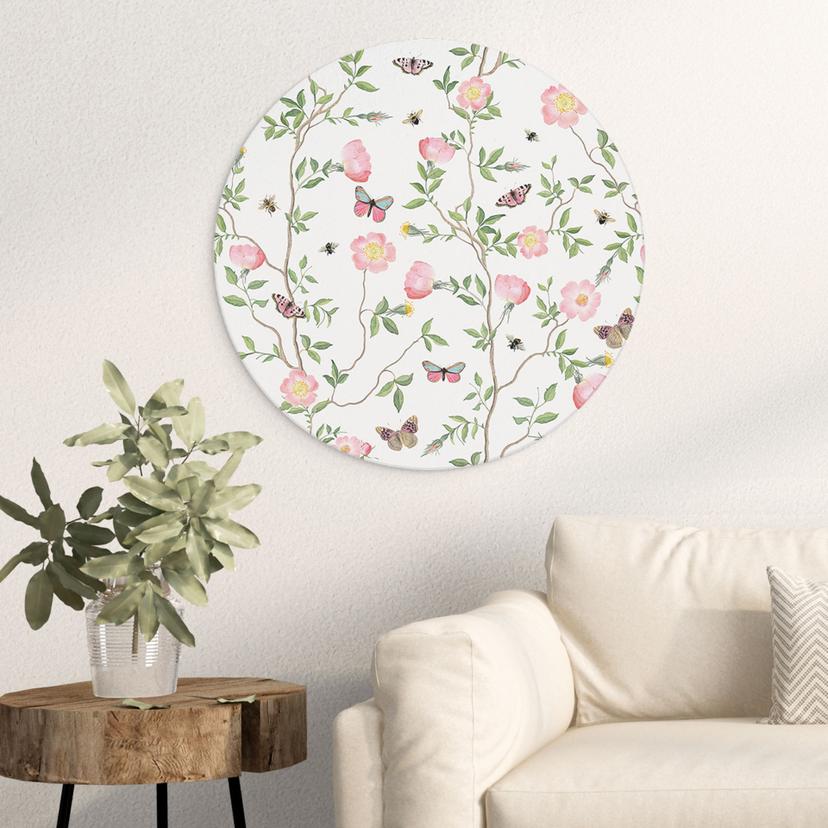 Tableau sur alu-Dibond rond Roses roses au printemps - UN Designs