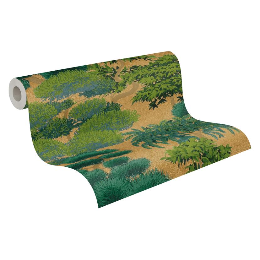 Papel pintado no tejido arboles naturaleza verde oro papel pintado bosque hojas paisaje