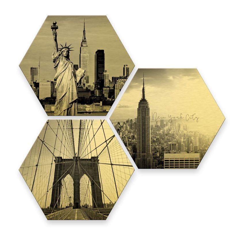 Hexagon alu-dibond goud effect - New York