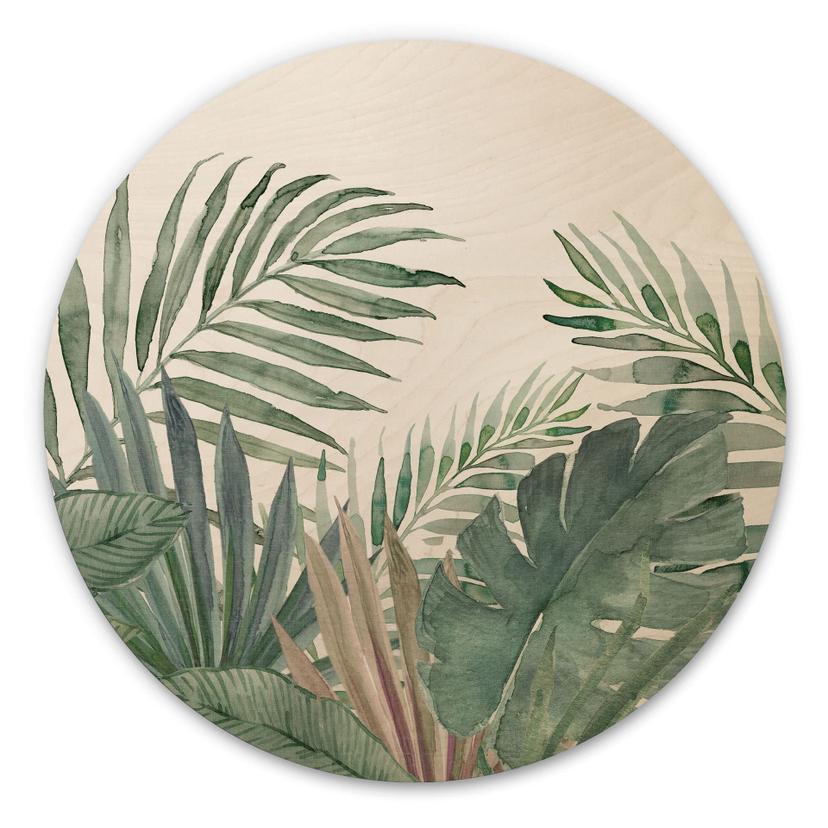 Billede af træ jungleblade grøn akvarel - Bloomery Decor - Round