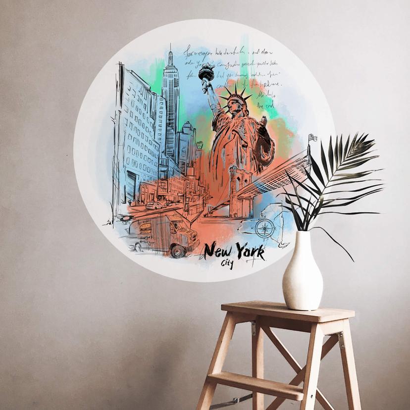Wallsticker New York Frihedsgudinden - Rund - Elsk din by