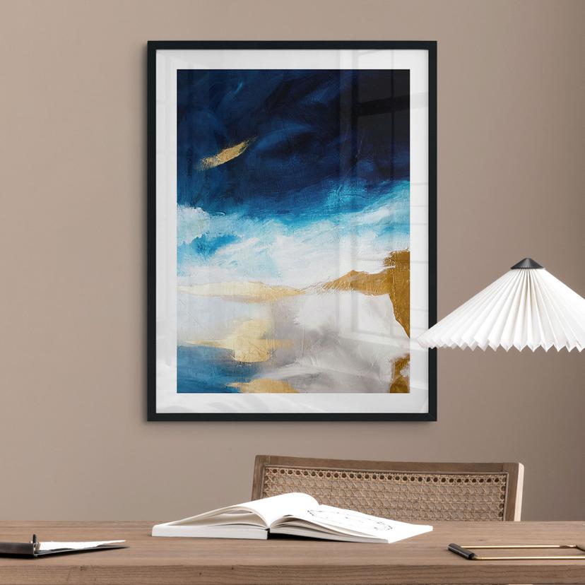 Poster Pennellate blu e oro - Haniff