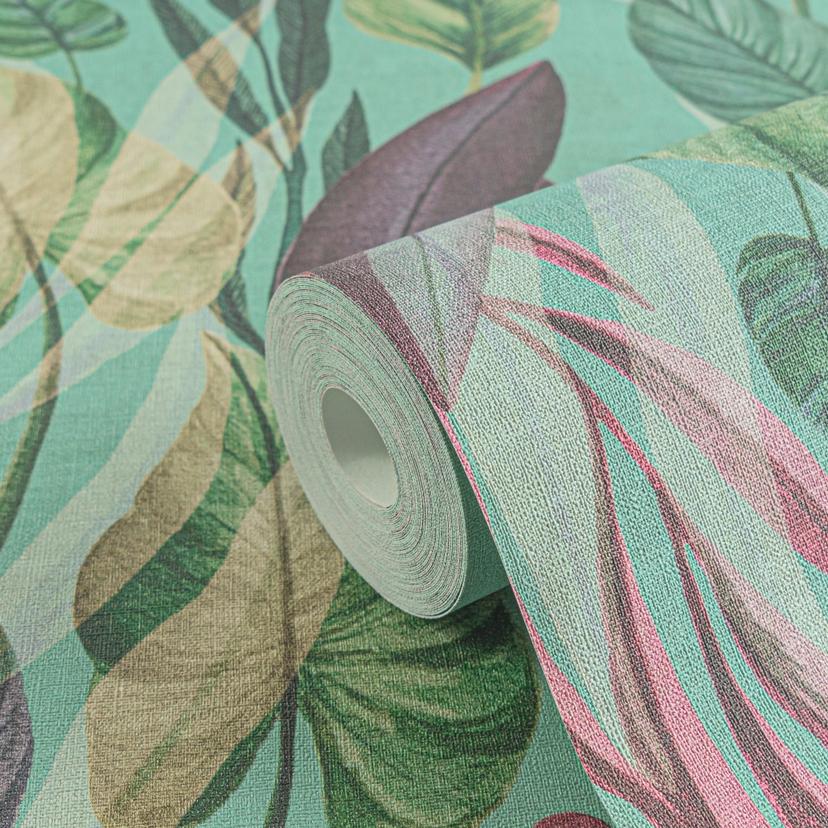 Papel pintado Botanicals turquesa verde colorido - Papel pintado de muestra moderno - Papel no tejid