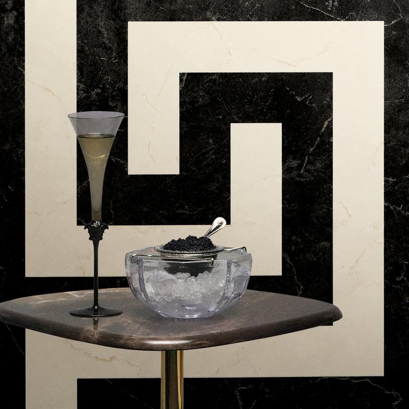Versace Ikke-vævet tapet Græsk meandergrafik sort hvid grå marmor look moderne