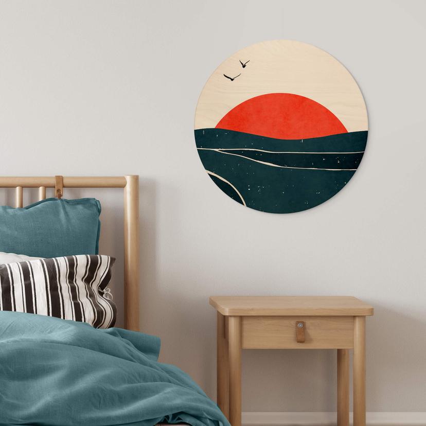 Stampa su legno Kubistika - Sunset and Birds