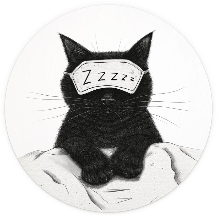 Fototapete Schwarze Katze mit Schlafmaske - Korenkova - Rund