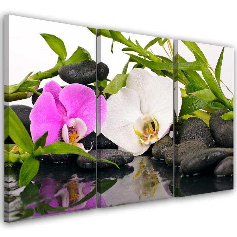3 stykke lærred print Zen blomster bambus sten