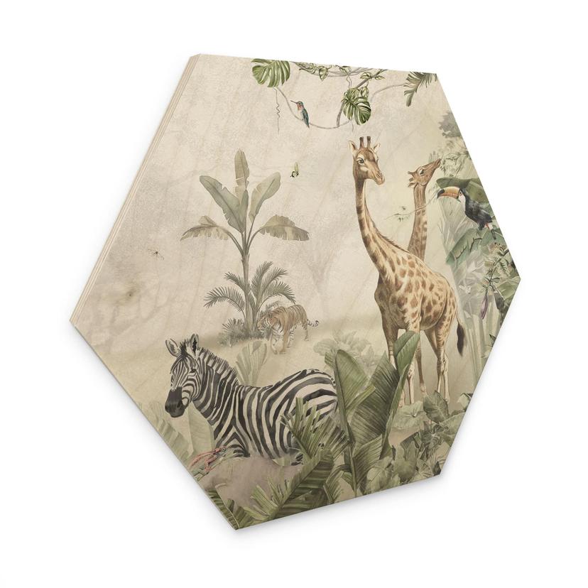Houten Wanddecoratie jungle dieren op grote safari - Ms Tiff