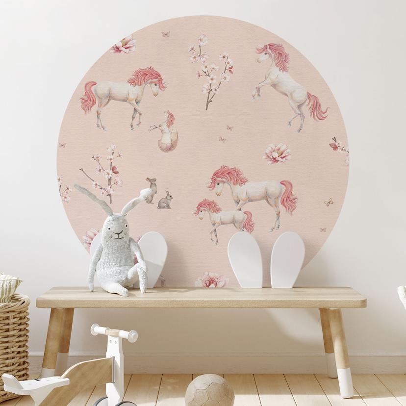 Fortryllede enhjørninger med kirsebærblomster Wallsticker - Kikki Belle - Rund