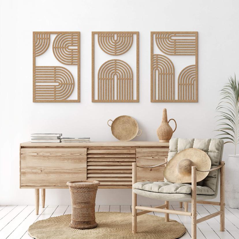 3D Holz-Wandpaneele Regenbogen (3-teilig) - MDF Natur - aus der Cosy Kollektion